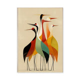 Crane Bird Mid Century Modern Wall Art – Geometric Herons on Beige