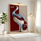 Crane Bird Modern Wall Art – Blue, Red, and Beige Animal Print
