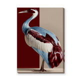 Crane Bird Modern Wall Art – Blue, Red, and Beige Animal Print