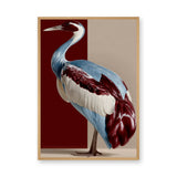 Crane Bird Modern Wall Art – Blue, Red, and Beige Animal Print