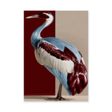 Crane Bird Modern Wall Art – Blue, Red, and Beige Animal Print