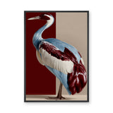 Crane Bird Modern Wall Art – Blue, Red, and Beige Animal Print
