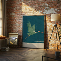 Crane Bird Décor Poster, Nostalgic Japanese Minimal Wall Poster, Contemporary Zen Nature Artwork, Elegant Flying Bird Decor, Asian Home Print
