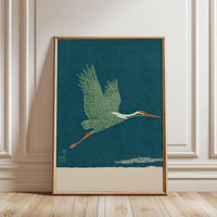Crane Bird Décor Poster, Nostalgic Japanese Minimal Wall Poster, Contemporary Zen Nature Artwork, Elegant Flying Bird Decor, Asian Home Print