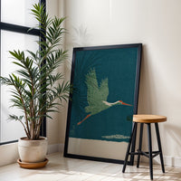 Crane Bird Décor Poster, Nostalgic Japanese Minimal Wall Poster, Contemporary Zen Nature Artwork, Elegant Flying Bird Decor, Asian Home Print