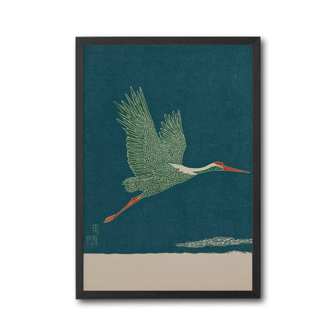 Crane Bird Décor Poster, Nostalgic Japanese Minimal Wall Poster, Contemporary Zen Nature Artwork, Elegant Flying Bird Decor, Asian Home Print