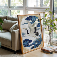 Crane with Blue Clouds Aesthetic Décor Poster Home Wall Décor
