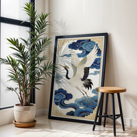 Crane with Blue Clouds Aesthetic Décor Poster Home Wall Décor
