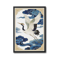 Crane with Blue Clouds Aesthetic Décor Poster Home Wall Décor
