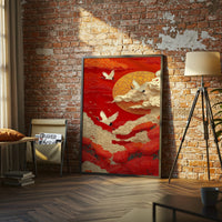 Cranes and Clouds Aesthetic Wall Décor, Minimal Cloudscape Canvas Art Set of 3