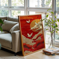 Cranes and Clouds Aesthetic Wall Décor, Minimal Cloudscape Canvas Art Set of 3