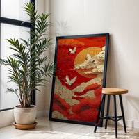 Cranes and Clouds Aesthetic Wall Décor, Minimal Cloudscape Canvas Art Set of 3