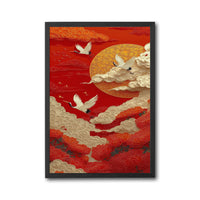 Cranes and Clouds Aesthetic Wall Décor, Minimal Cloudscape Canvas Art Set of 3