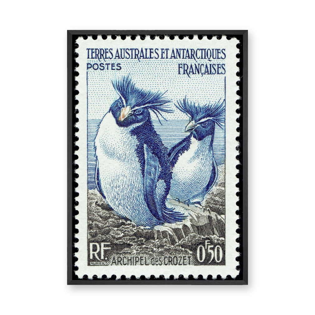 Crozet Penguin Stamp Vintage Wall Art – French Antarctic Postage Design