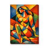 Cubist Seated Woman Modern Wall Art – Bold Geometric Portrait