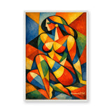 Cubist Seated Woman Modern Wall Art – Bold Geometric Portrait