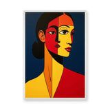 Cubist Woman Portrait Pop Art Wall Art – Red Yellow Faces on Navy