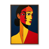 Cubist Woman Portrait Pop Art Wall Art – Red Yellow Faces on Navy