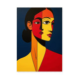 Cubist Woman Portrait Pop Art Wall Art – Red Yellow Faces on Navy