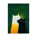 Cuddling Cats Modern Minimalist Wall Art – Cute Green Kids Room Print