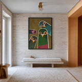 Curious Birds Retro Kids Wall Art – Stylized Owls on Brown