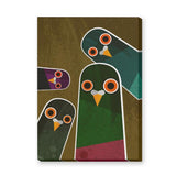 Curious Birds Retro Kids Wall Art – Stylized Owls on Brown