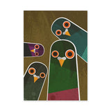 Curious Birds Retro Kids Wall Art – Stylized Owls on Brown