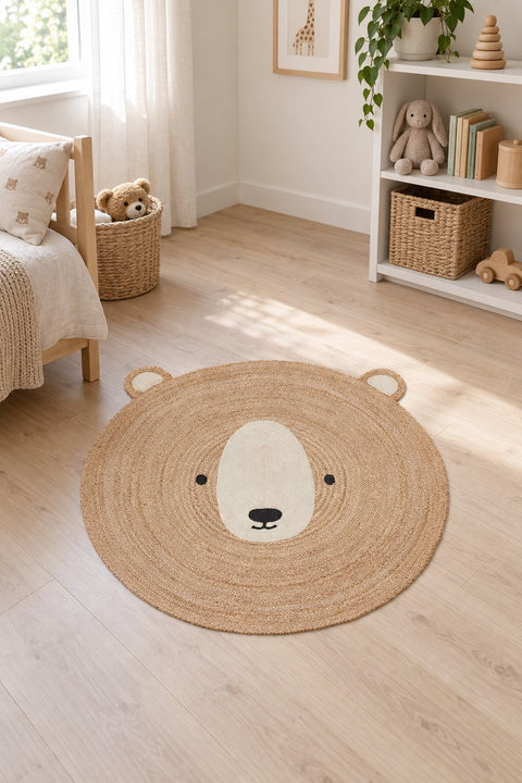 Cute Animal Round Kids Rug – Multicolor 1668 in a nursery