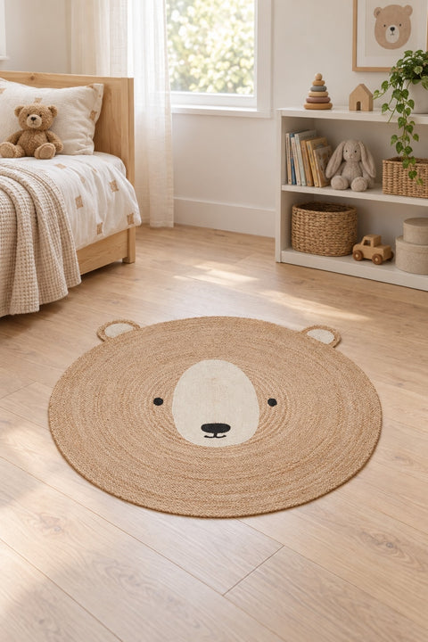 Cute Animal Round Kids Rug – Multicolor 1668 in a nursery