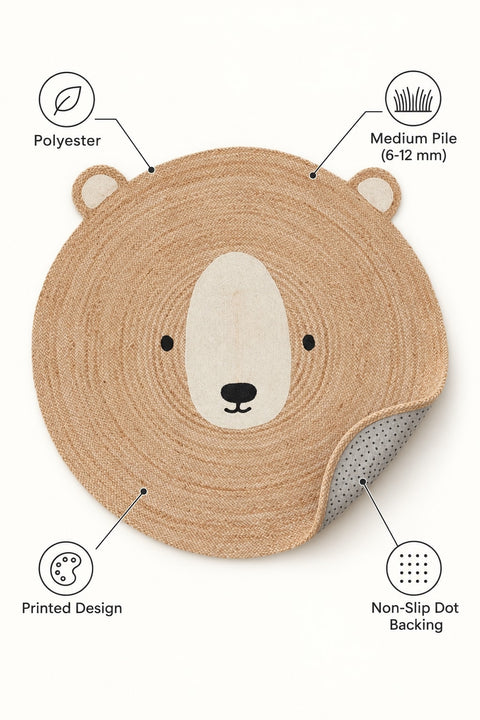 Cute Animal Round Kids Rug – Multicolor 1668 – features