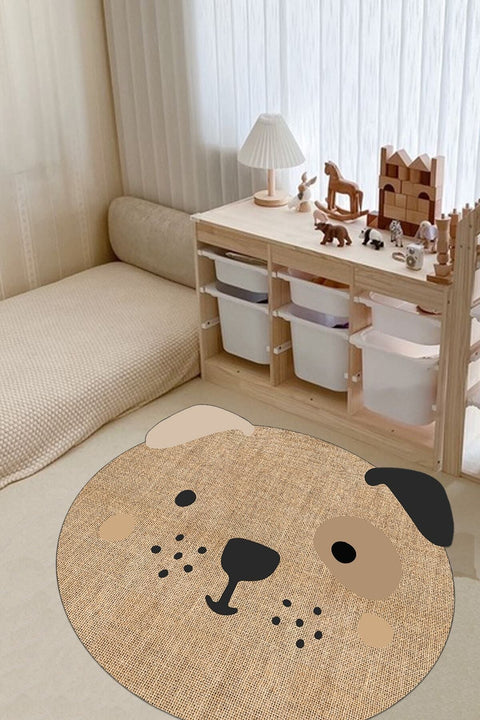 Cute Animal Round Kids Rug – Natural Jute in a nursery