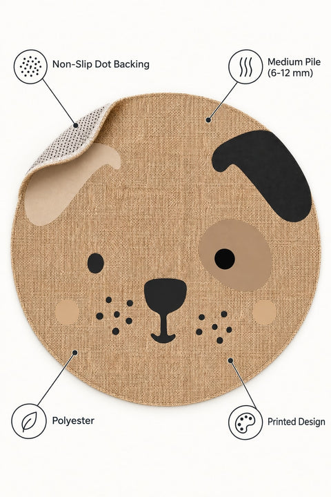 Cute Animal Round Kids Rug – Natural Jute – features
