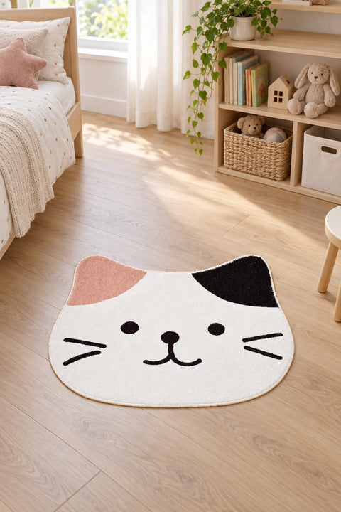 Cute Animal Round Kids Rug – White in a nursery