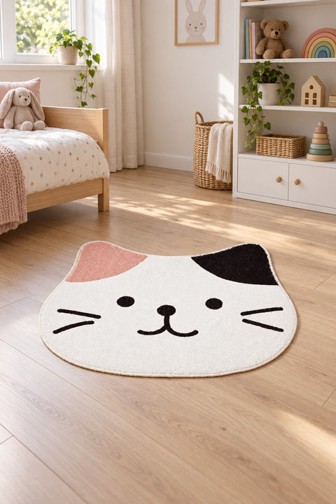 Cute Animal Round Kids Rug – White in a nursery