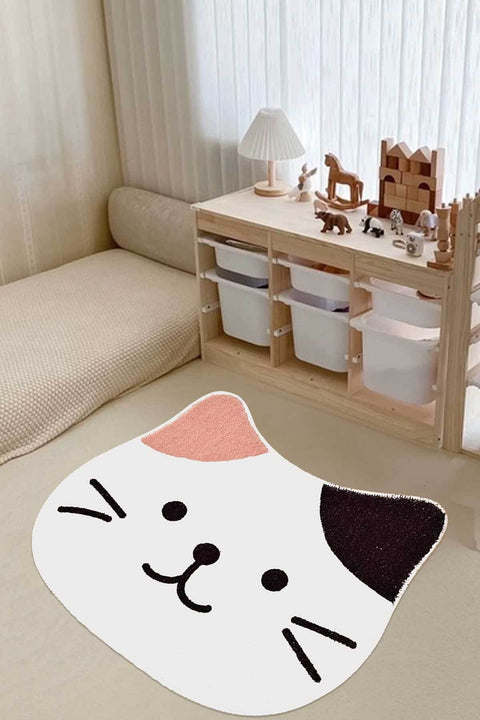 Cute Animal Round Kids Rug – White in a nursery