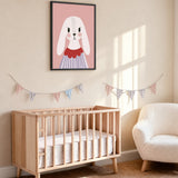 Cute Bunny Kids Nursery Wall Art – White Rabbit on Pink Background