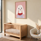 Cute Bunny Kids Nursery Wall Art – White Rabbit on Pink Background