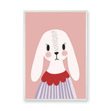 Cute Bunny Kids Nursery Wall Art – White Rabbit on Pink Background