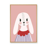 Cute Bunny Kids Nursery Wall Art – White Rabbit on Pink Background