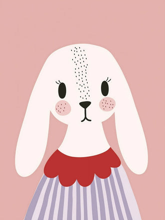 Cute Bunny Kids Nursery Wall Art – White Rabbit on Pink Background