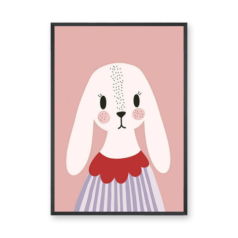 Cute Bunny Kids Nursery Wall Art – White Rabbit on Pink Background