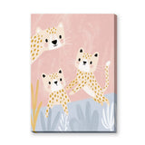 Cute Leopard Cubs Kids Wall Art – Pastel Pink Nursery Animal Print