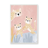 Cute Leopard Cubs Kids Wall Art – Pastel Pink Nursery Animal Print