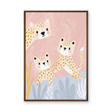 Cute Leopard Cubs Kids Wall Art – Pastel Pink Nursery Animal Print