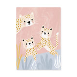 Cute Leopard Cubs Kids Wall Art – Pastel Pink Nursery Animal Print