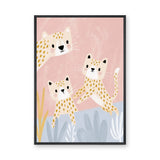 Cute Leopard Cubs Kids Wall Art – Pastel Pink Nursery Animal Print