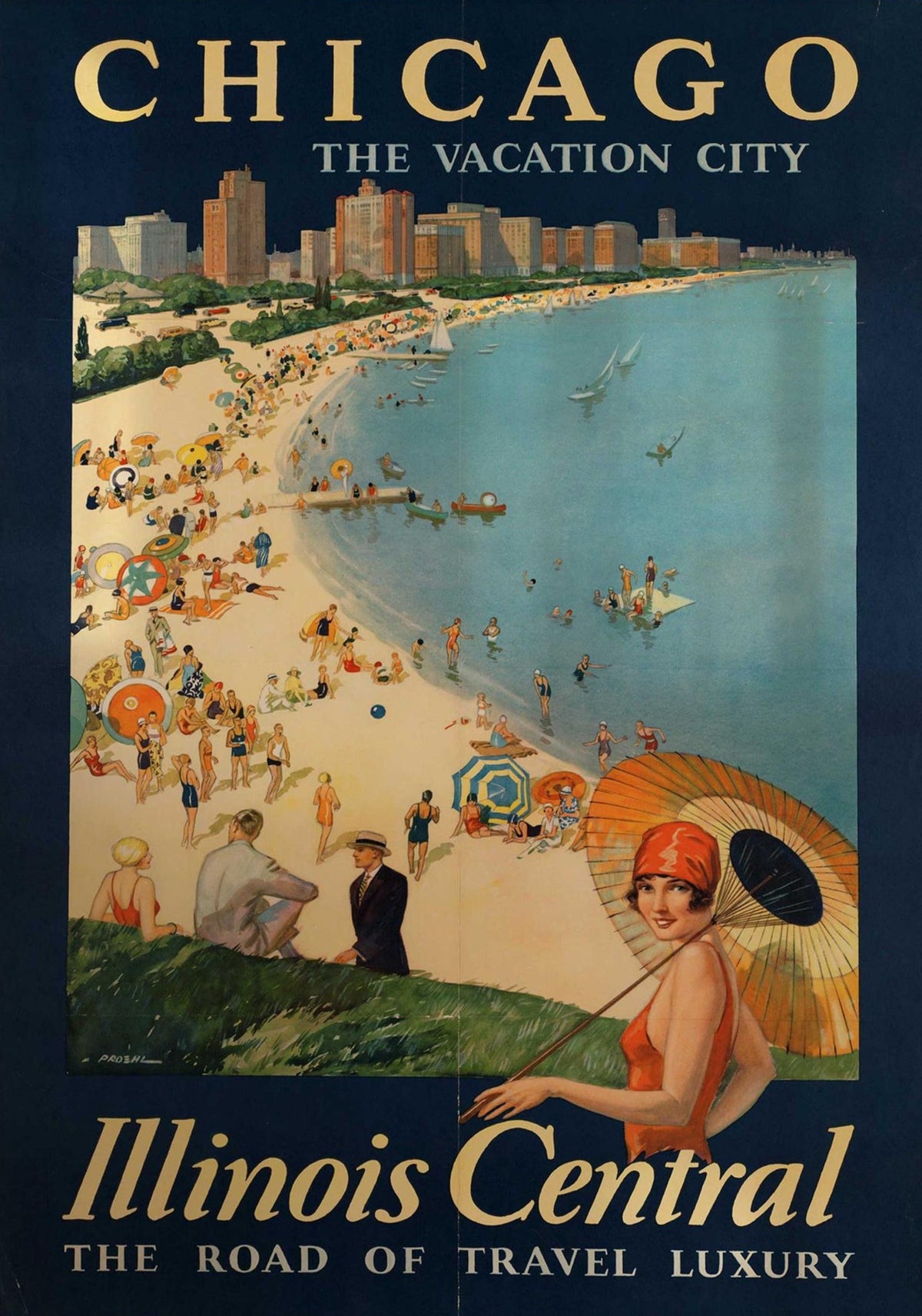Chicago The Vacation City Retro Wall Poster | Illinois Central Travel Wall Poster