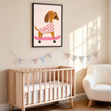 Dachshund Skateboard Kids Wall Art – Dog in Heart Sweater on Pink Board