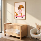 Dachshund Skateboard Kids Wall Art – Dog in Heart Sweater on Pink Board