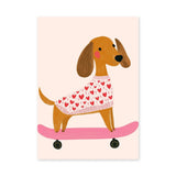 Dachshund Skateboard Kids Wall Art – Dog in Heart Sweater on Pink Board